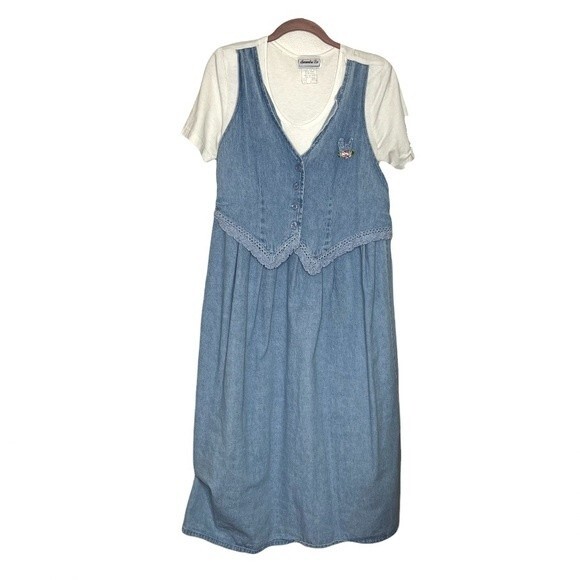 ALEXANDRA LEE Denim Jean Dress VINTAGE 80’s Light Blue White VINTAGE Size 10 - Picture 4 of 9